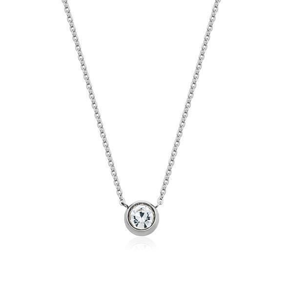 CJ Steelx 6mm Crystal Round Bezel Set Necklace - Silver