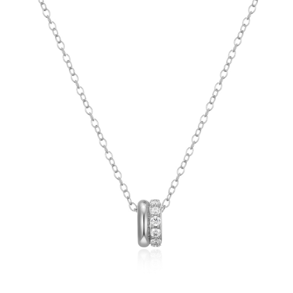 NR0LBYW0-W Goddess Cubic Zirconia and Silver Double Row Necklace