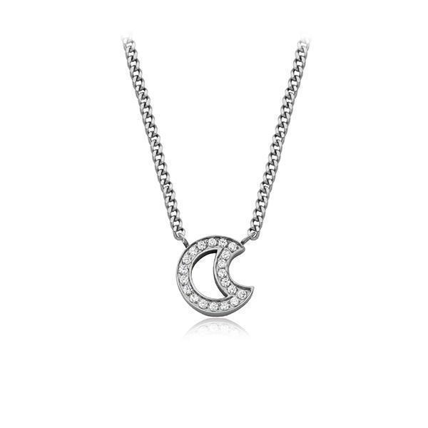 CJ Steelx Mini Moon Pendant with CZ - Silver