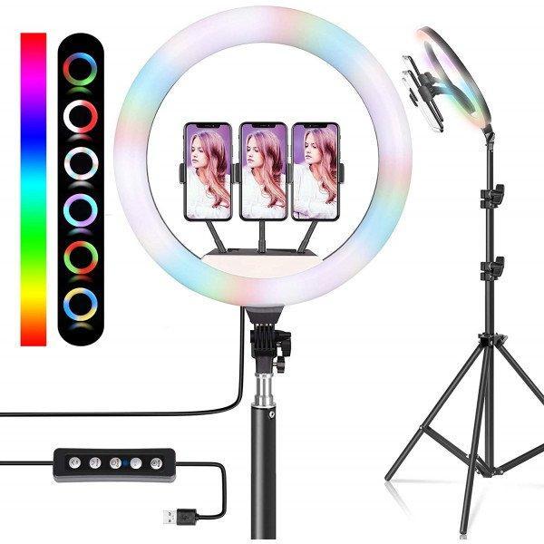 Ring Light 14" RGB Ringlight with Desk Tripod Stand and 3 Cell Phone Holder 18 RGB Colors Dimmable LED Ring Light for Photography Shooting TIK Tok YouTube Video Recording Live Streaming Makeup - RGB
