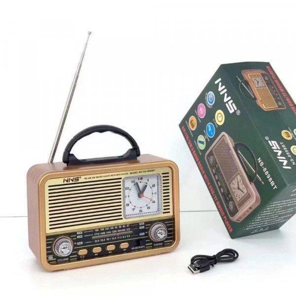 Desktop Radio: FM/AM/SW 3-Band, Clock, USB & TF Integration KINS-8898BT for Universal Cell Phone And Bluetooth Device - Gold