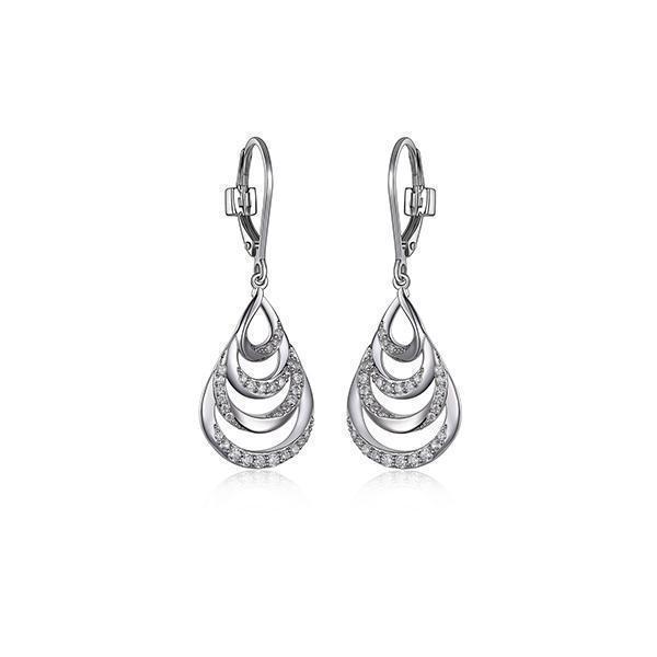 ER2LC7M-W "Majestic" Sterling Silver Overlap Cubic Zirconia Wave Leverback Earrings
