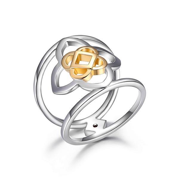 RR4LAB0A0-W-7 Sterling Silver FLORENCE Motif Two Tone Wide Ring Size 7