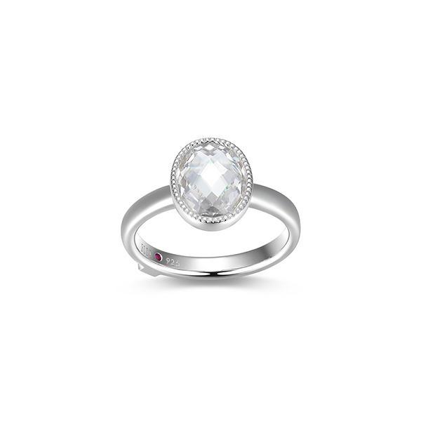 RR4LAJV00-W-8 Sterling Silver ESSENCE Checkboard Cut Oval Ring Size 8