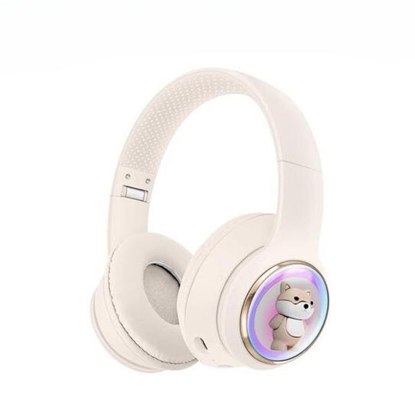 Bluetooth Over-Ear Headphones with Cute Dog LED Design, Comfort Ear Cups & Immersive Sound KIAKZ52 for Universal Cell Phone And Bluetooth Device - White