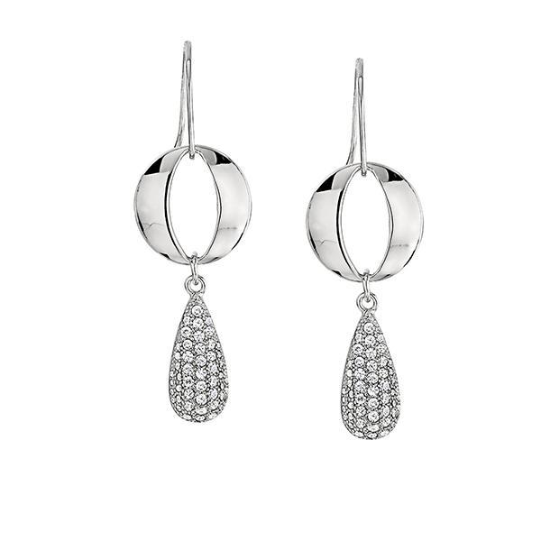 ER2LBHX00-W Sterling Silver Micro Pave Cubic Zirconia and Teardrop Portal Fishhook Earrings