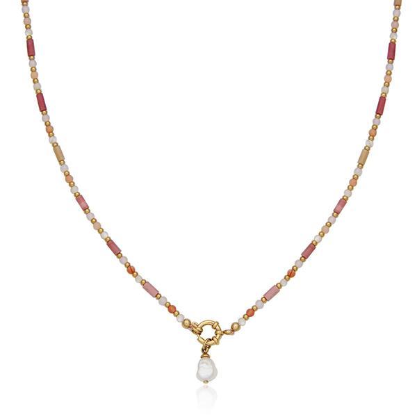 CJ STEELX Semi Precious Stone Bead Pearl Charm Necklace Size 18 - Gold