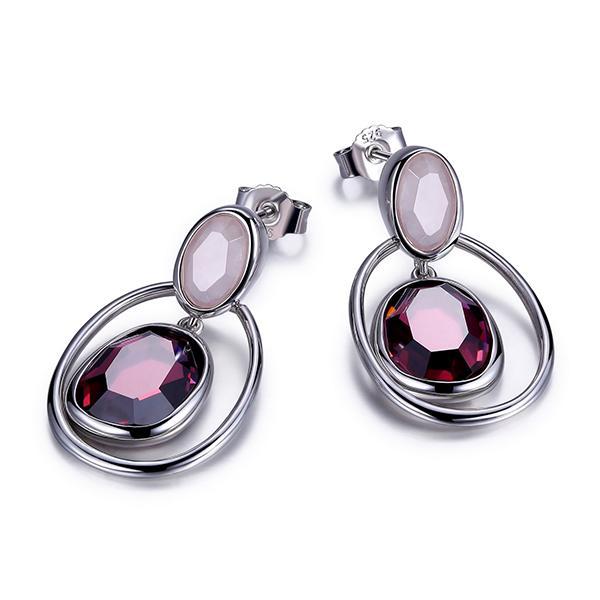 ER2LC34EC-W Sterling Silver Smoky Cubic Zirconia and Genuine Rose Quartz Post Earrings