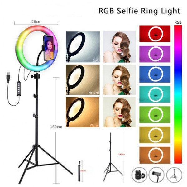 RGB Light 10 inch Selfie Ring Light with 76 inch Tripod Stand & 3 Cell Phone Holders for Live Stream, Makeup, YouTube Video, Photography TikTok, & More Compatible with Universal Phone (RGB)