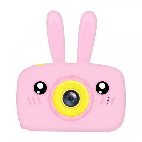 1080P Cute Bunny Soft Silicone Shell Digital Video Camera for Kids with Built-In Games X9C for Children Kid Party Outdoor and Indoor Play - Pink