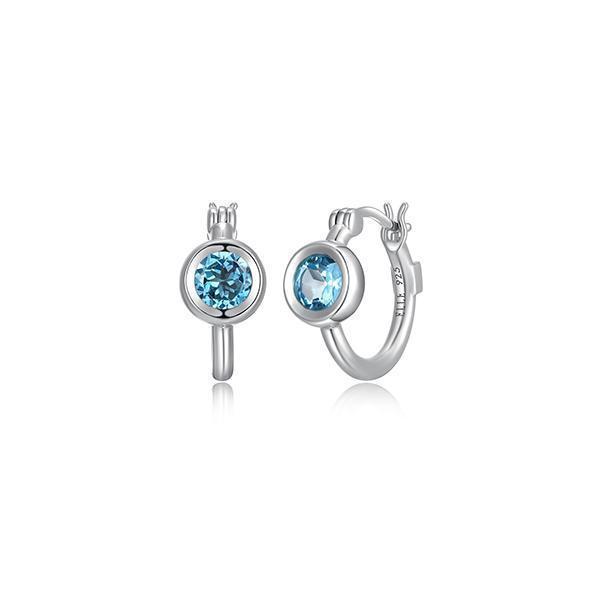 ER2LCPB-W "Mirage" Hoop with Round Bezel Set Blue Topaz Earrings