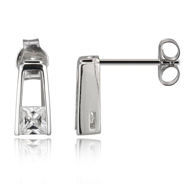 ER2LBMJ00-W Sterling Silver Princess Cut Cubic Zirconia Post Earrings