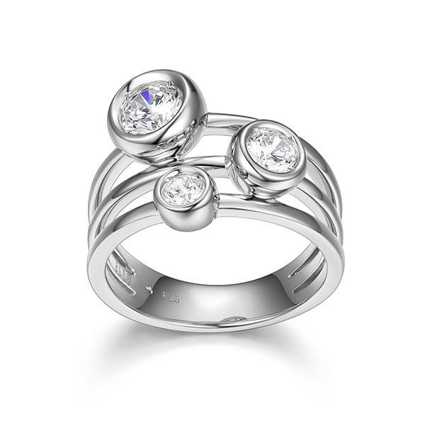 RR4LAC900-W-7 Sterling Silver BUBBLE Round Cubiz Zirconia Three Stone Ring Size 7