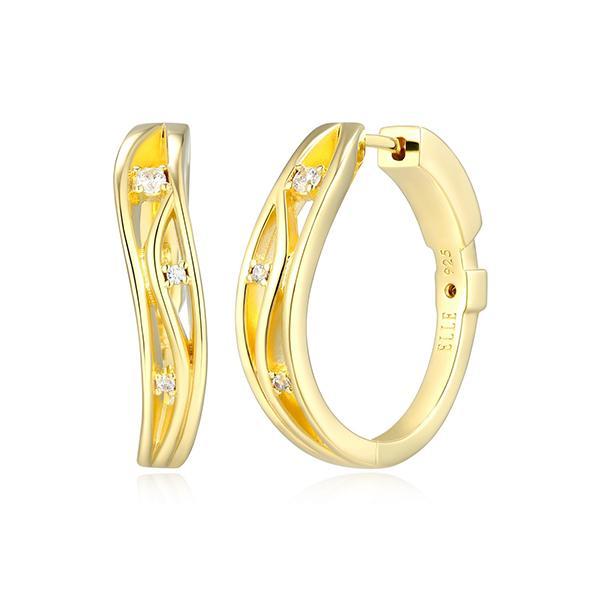 E32LCUR00-Y Sterling Silver BETWEEN Cubic Zirconia 24mm Wavy Hoop Earrings