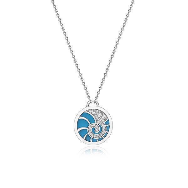 NR0LBRW-B "Protect Aqua" Turquoise and Pave Cubic Zirconia Ocean Motif Necklace
