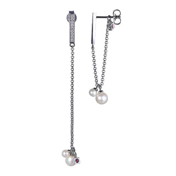 ER2LC3K45-W Sterling Silver White Pearl Loop Up or Dangle 2 in 1 White Post Earrings