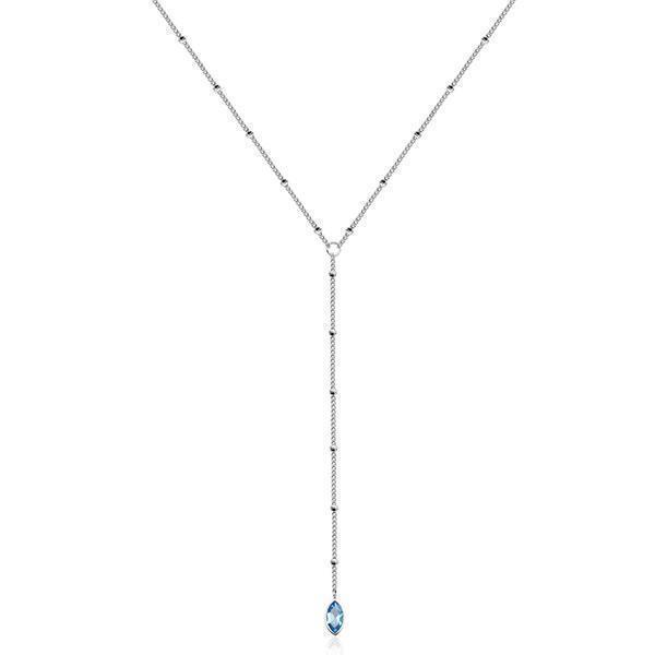 CJ Steelx Lariat Beaded Necklace with Marquise Blue Stone - Silver
