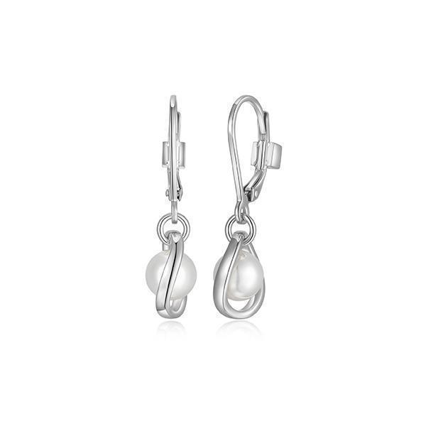 ER2LCQE-W "Luna" Sterling Silver White Pearl Drop Lever Back Earrings