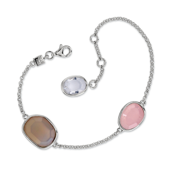 BR1LA3C9-W-7.5 Melon Grey Agate, Quartz and Crystal  Bracelet Size 7.5