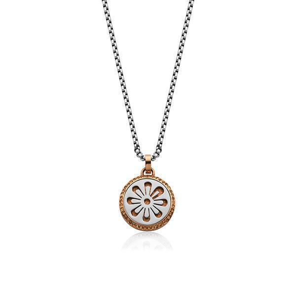 CJ Steelx Two-Tone Glittered Flower Pendant - Silver and Rose Gold