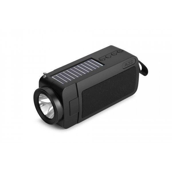 Outdoor Strong Flashlight FM Radio Portable Bluetooth Speaker With Solar Panel Charge YG-A32 for Universal Cell Phone And Bluetooth Device - Black