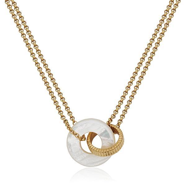 CJ STEELX Mother of Pearl and Ridged Interlock Double Chain Necklace Size 20 - Gold