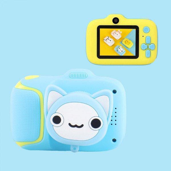 1080P Mini Cartoon Kid Camera Soft Silicone Shell Digital Video Camera with Built-In Games X11 for Children Kid Party Outdoor and Indoor Play - Blue Cat