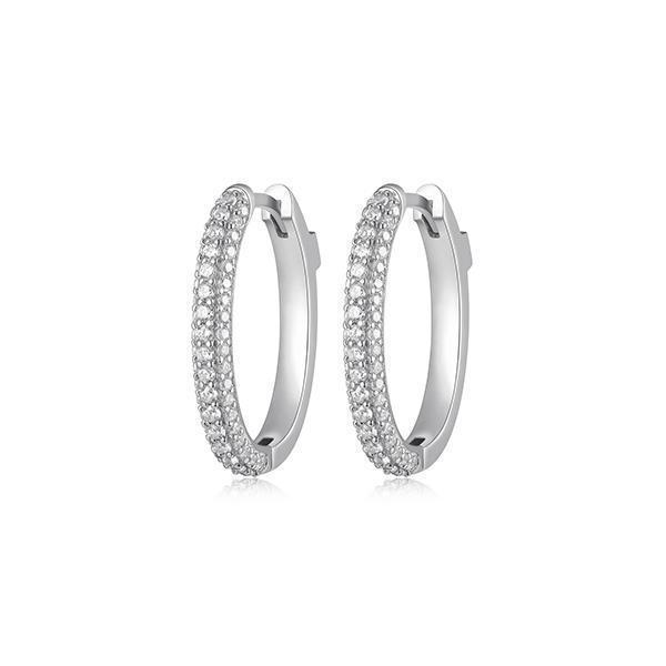ER2LCLT-W "Stardust" Oval Hoop Earrings with 3-Row Clear Cubic Zirconia
