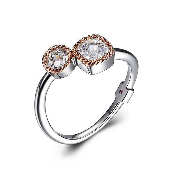RR4LA5200-2T-8 Sterling Silver Bezel Set Cubic Zirconia Bypass Two Tone Ring Size 8