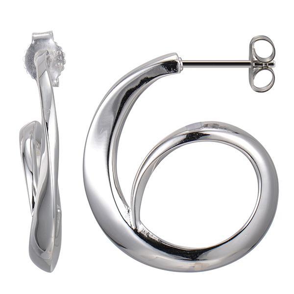 ER2LBZTA0-W Sterling Silver Swirl Hoop Earrings