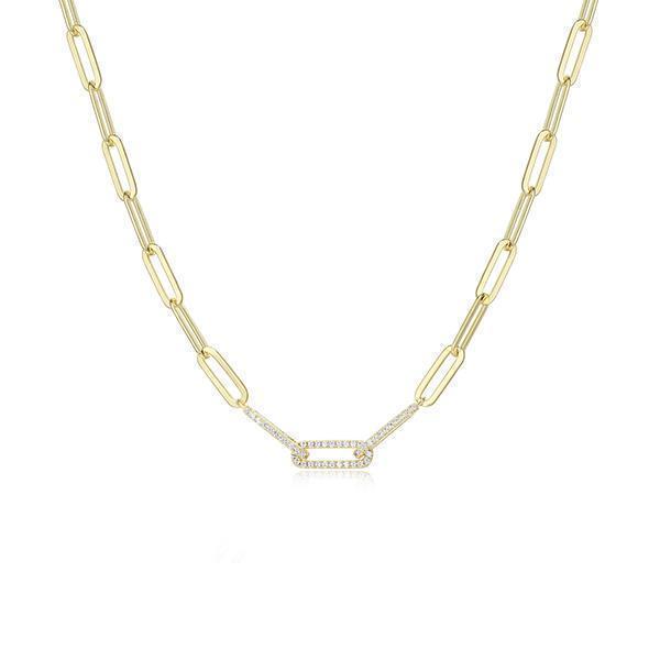 Diamondlite Paperclip Link Chain with Pave Cubic Zirconia Accents - Gold