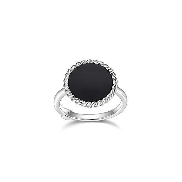 RR4LAE2-W-6 "Nautical" 12mm Round Black Agate with Rope Trim Ring - Silver