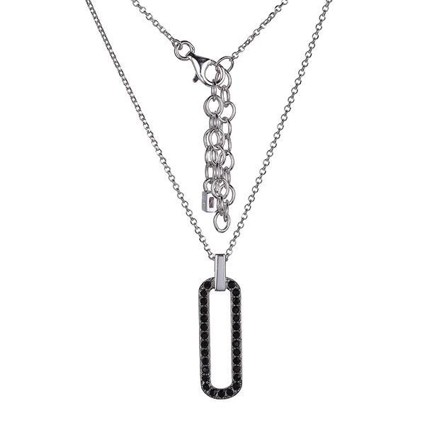 NR0LBAJCG-W-16 Sterling Silver Black Swarovski Crystal Pendant Necklace Size 16