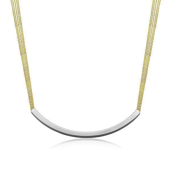 CJ Steelx Thick Bar Necklace with Multi Chain - Silver and Gold