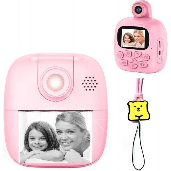 Instant Print Photos 1080P HD 2.0 Inch Screen Digital Video Camera for Kids with Built-In Games A19 for Children Kid Party Outdoor and Indoor Play - Pink