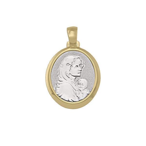 18K Two Tone Oval Madonna Pendant - 2.9 gm