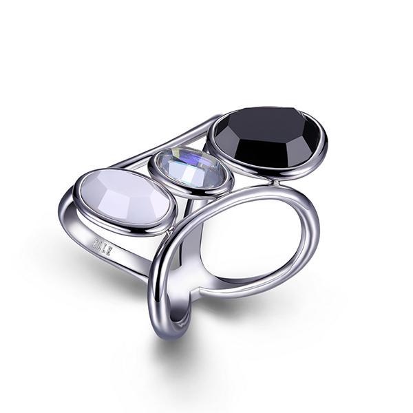 RR4LA4G27-W-6 Sterling Silver SUGAR MELON Black and White Agate and Crystal Ring Size 6