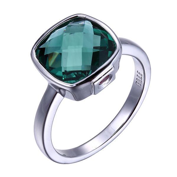 RR4LA4BBU-W-7 Sterling Silver MYSTIC Simulated Green Quartz Cushion Ring Size 7