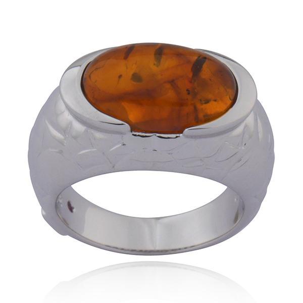 RR4L484A78-W-6 Sterling Silver ECLIPSE Amber Ring Size 6