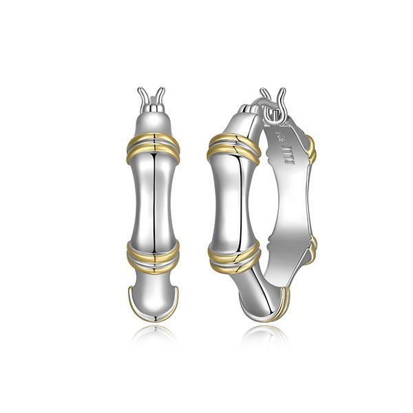 ER2LCQPA0-2T Sterling Silver BAMBOO Hoop Two Tone Earrings