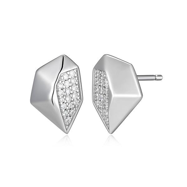 ER2LCUA00-W Sterling Silver PEAK Cubic Zirconia Polygon Dangle Stud Earrings