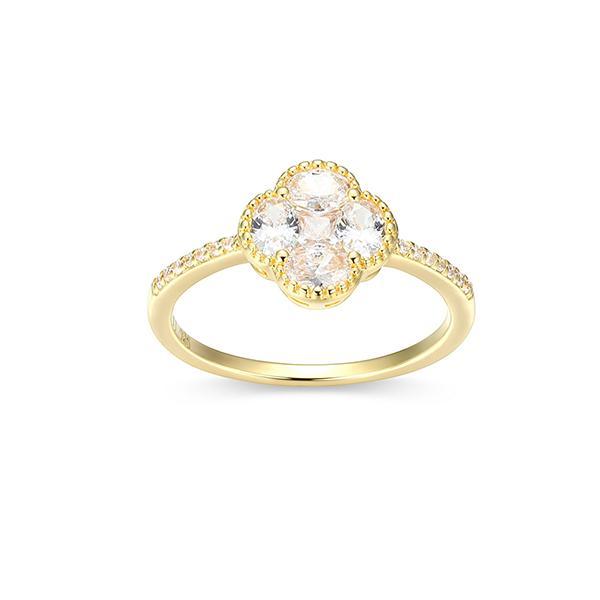R34AQV100-Y-6 Sterling Silver Diamondlite Cubic Zirconia Clover Ring Size 6