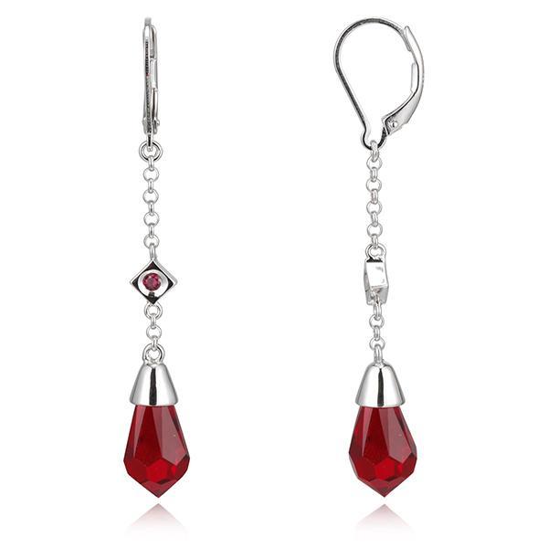 ER2LBMM96-W Sterling Silver Red Swarovski Crystal Long Briolette Leverback Earrings