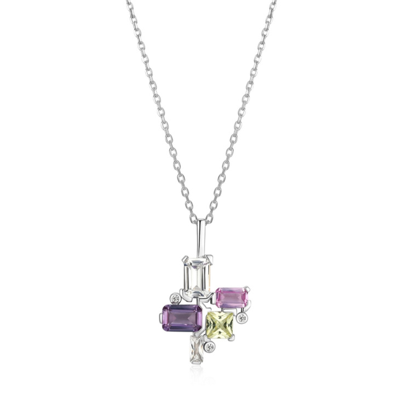 NR0LBZS9-W Puzzle Multi-Color Created Sapphire Pendant Necklace