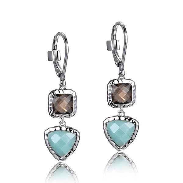 ER2LC7AAL-W Sterling Silver Smoky Quartz and Green Amazonite Dangle Leverback Earrings