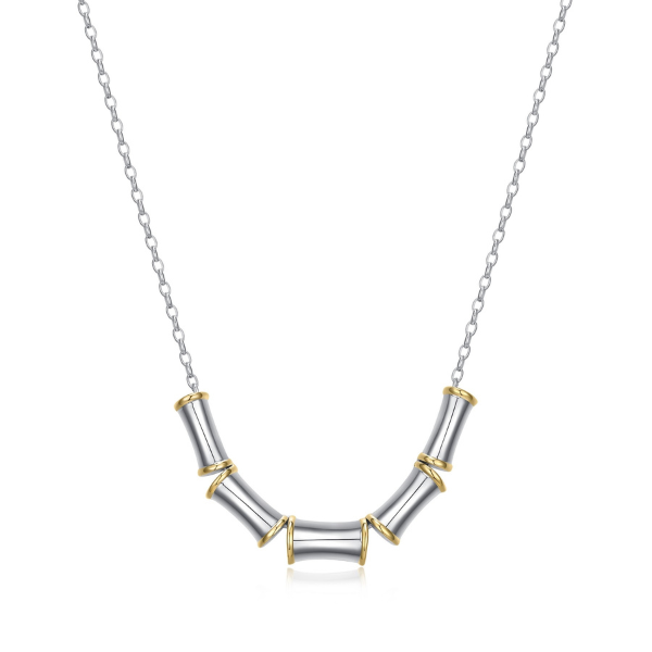 NR0LBVFA-2T Five Bamboo Links Two Tone Necklace