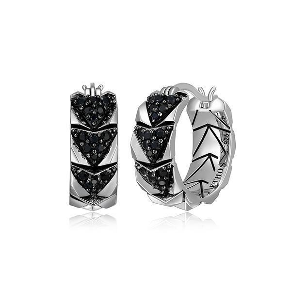Sterling silver CJ Ethos CHEVRON rhodium plated with genuine black sapphire 21mm hoop earrings