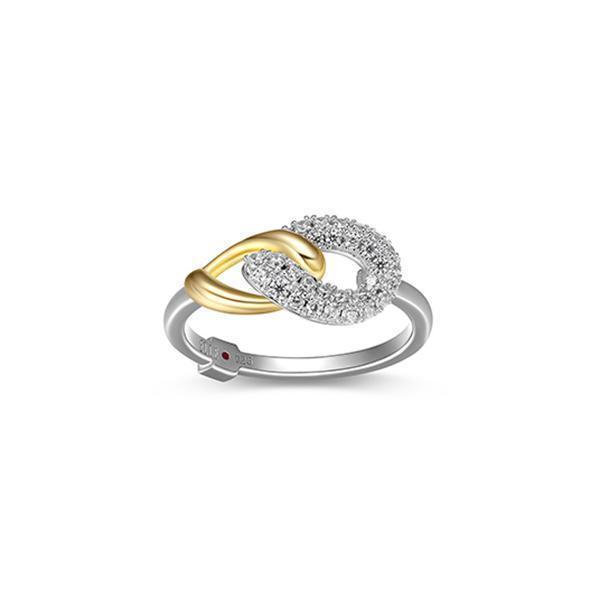 RR4LAFN-2T-7 "Ebullience" Twisted Oval Link with Cubic Zirconia Ring - Silver and Gold