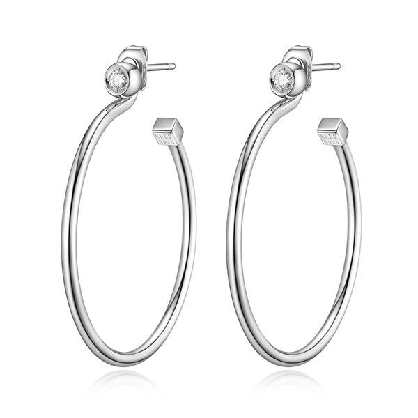 ER2LCGZ00-W Sterling Silver BUBBLE 2  IN 1 Round Bezel Set Removable Hoop Earrings