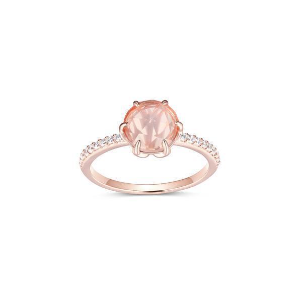 Fleur De Vie Diamondlite Cubic Zirconia and Rose Quartz Ring - Rose Gold - Size 6